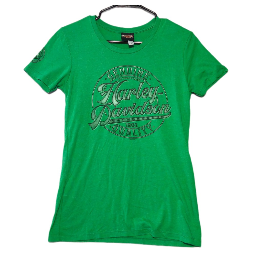 Harley Davidson Womens Graphic T Shirt Medium Green Bowling Green Kentucky Biker